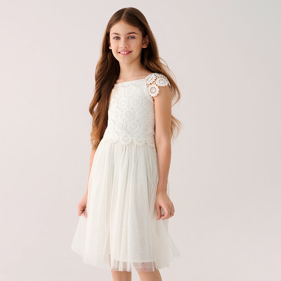 Girl's White Short Sleeves Dress