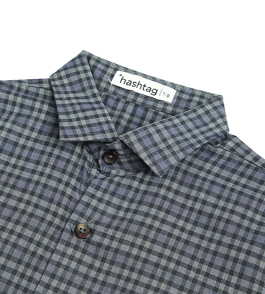 Boys Cotton Checkered Shirt - Black