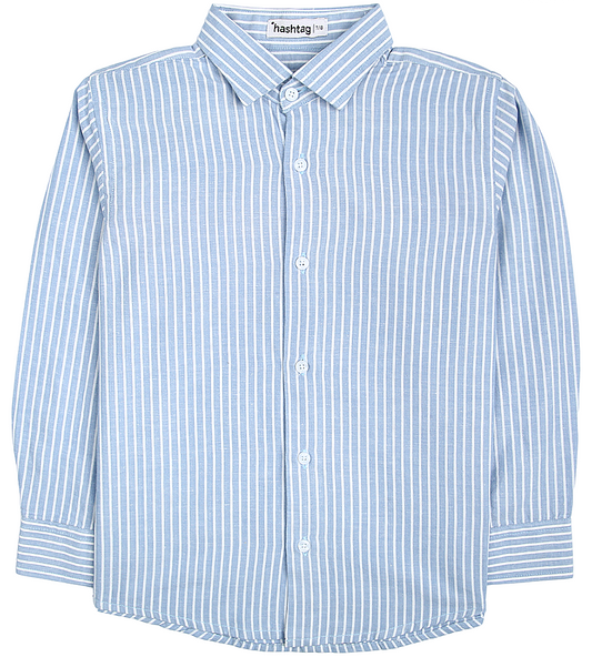 Boys Cotton Stripe Shirt - Skyblue