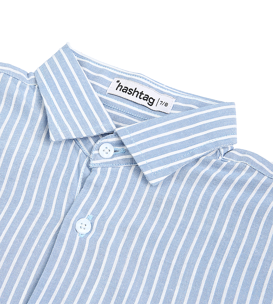 Boys Cotton Stripe Shirt - Skyblue