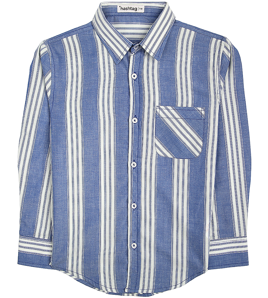 Boys Striped Shirt With Front Patch Pocket - Multicolor