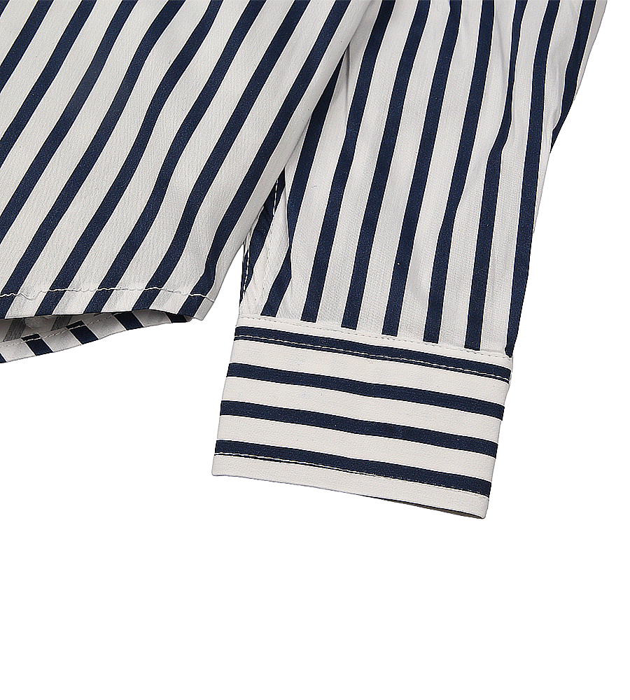 Boys Striped Formal Shirt - White & Navy Blue