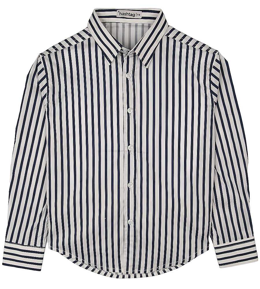 Boys Striped Formal Shirt - White & Navy Blue