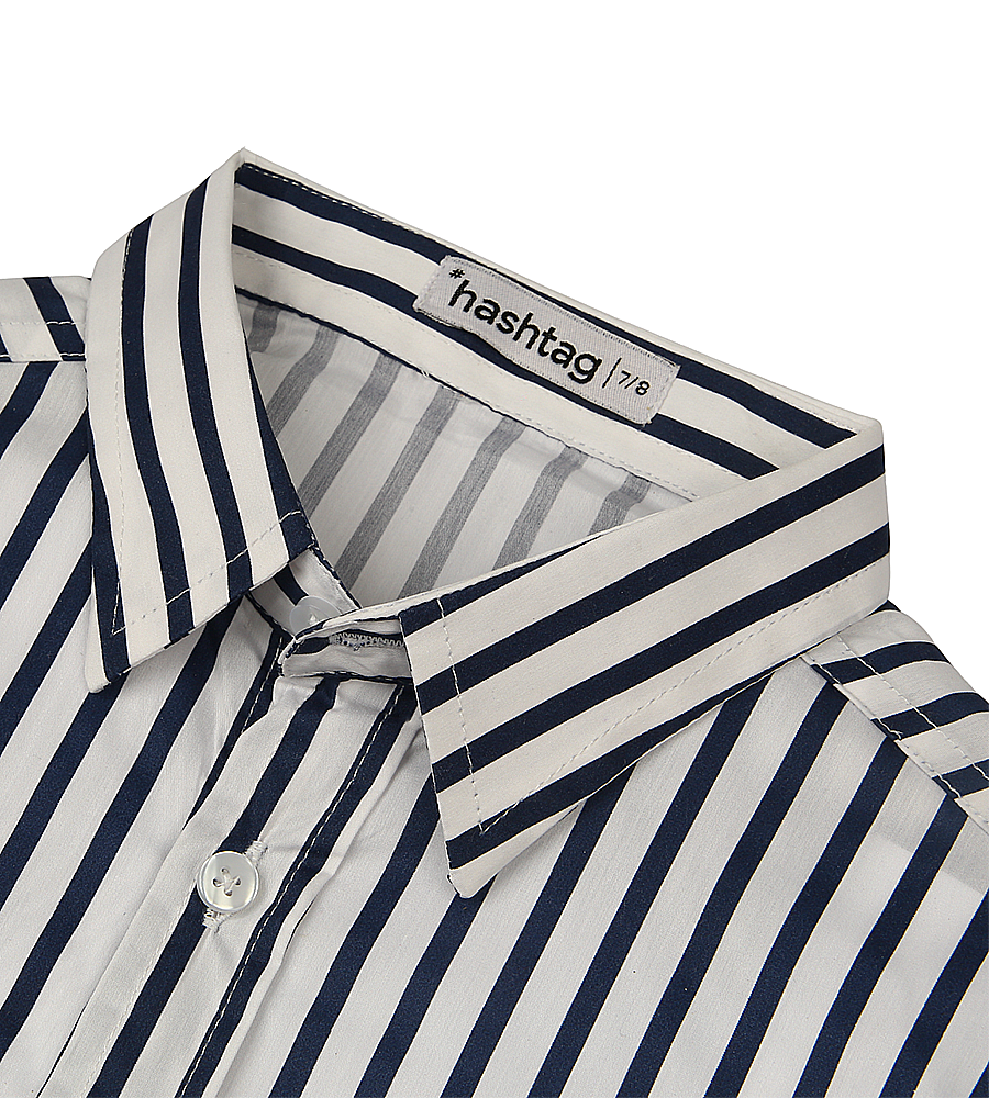 Boys Striped Formal Shirt - White & Navy Blue