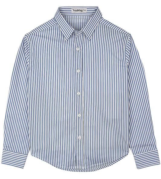 Boys Striped Formal Shirt - Navy Blue