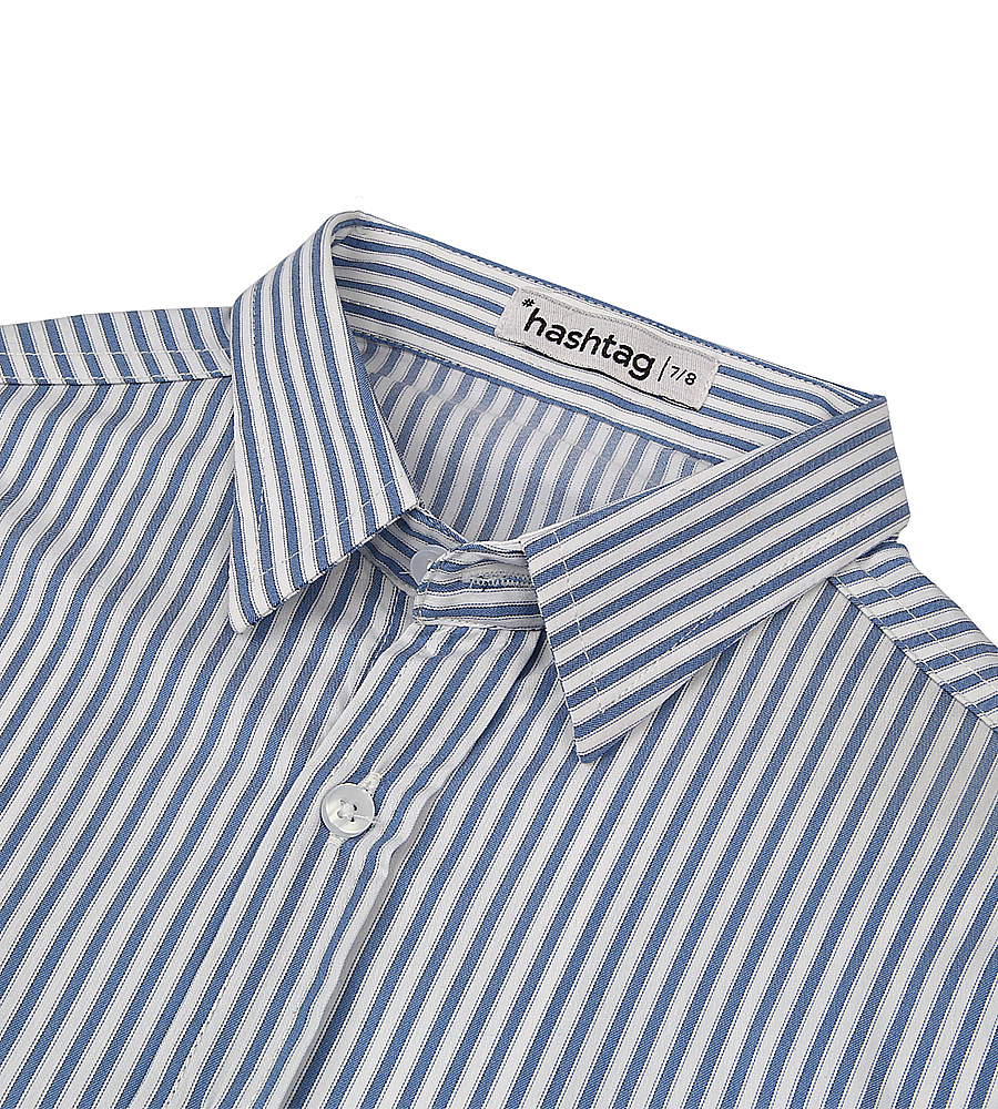 Boys Striped Formal Shirt - Navy Blue