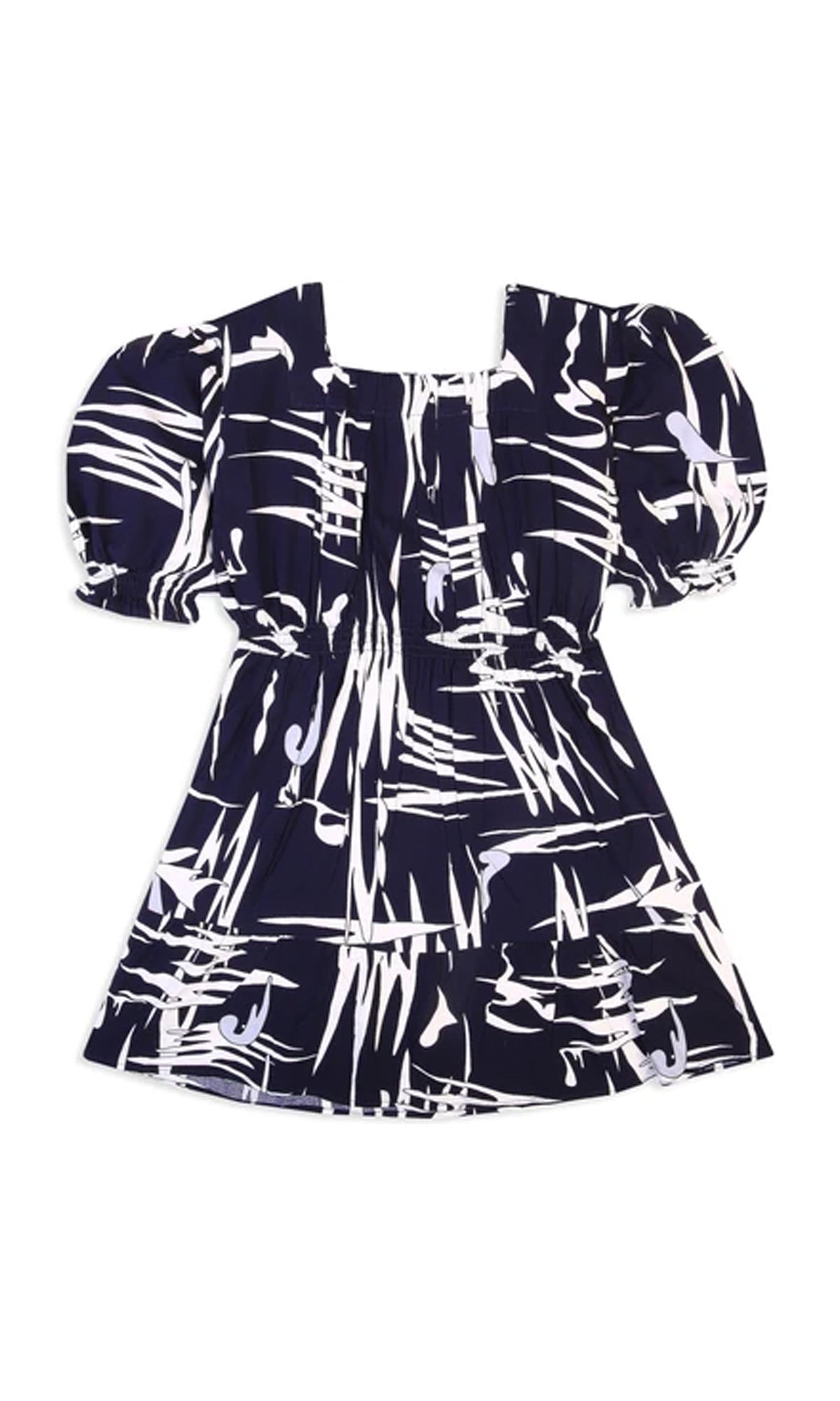 Girls Linen Printed Frock - Navy Blue
