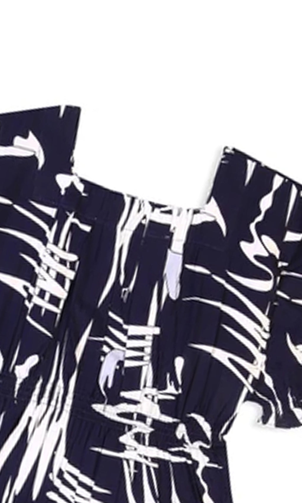 Girls Linen Printed Frock - Navy Blue