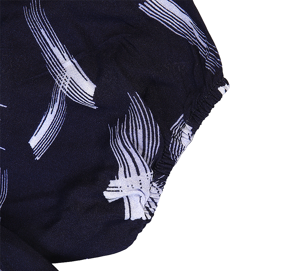 Girls Linen Printed Frock - Navy Blue
