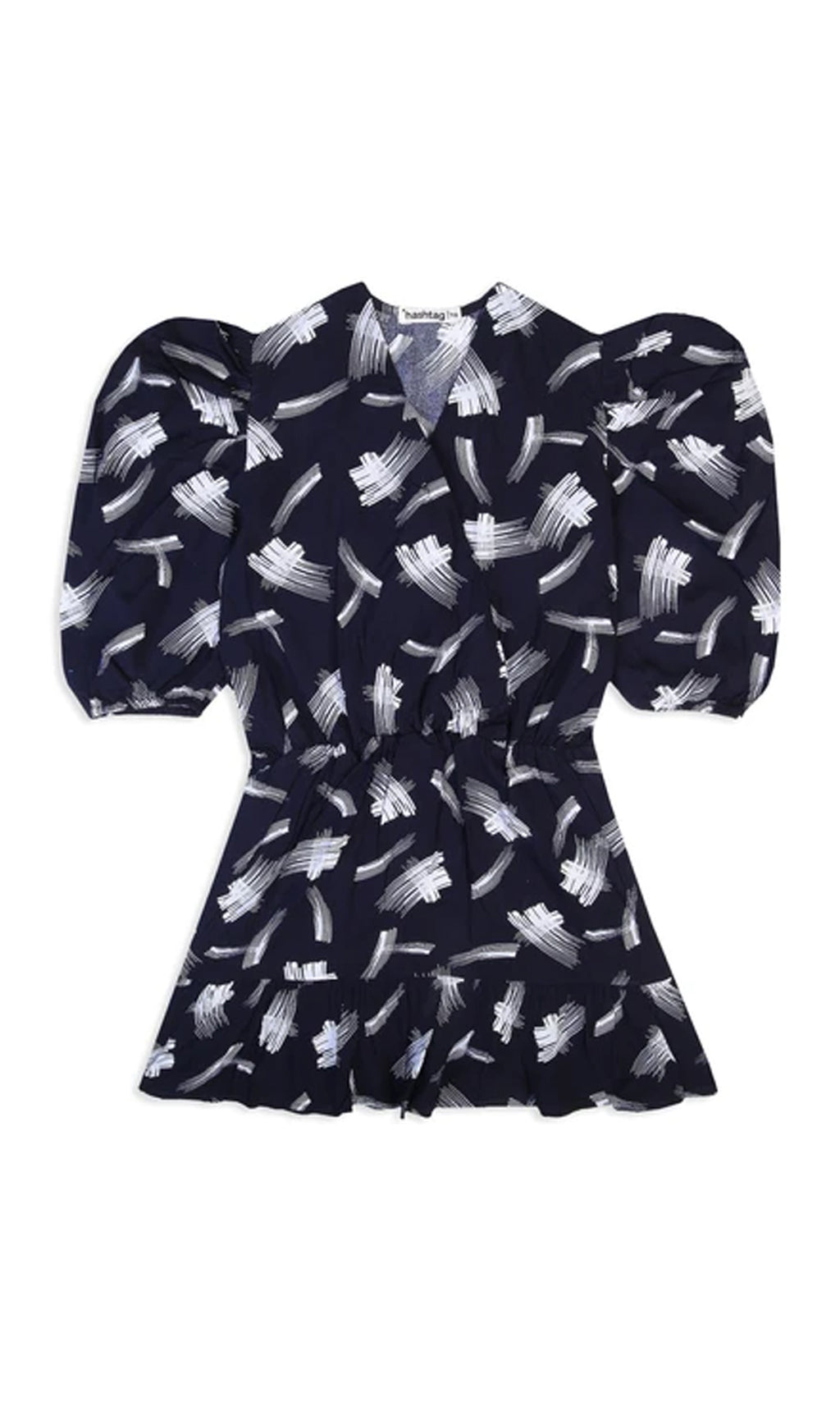 Girls Linen Printed Frock - Navy Blue