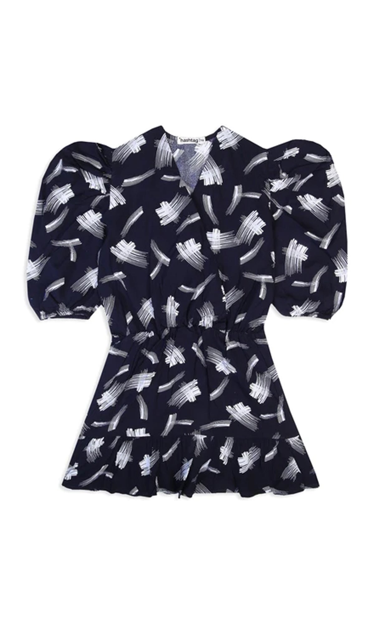 Girls Linen Printed Frock - Navy Blue
