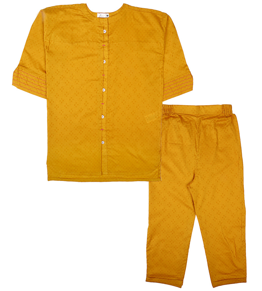 Girls Stitched Jacquard 2 PCs - Mustard