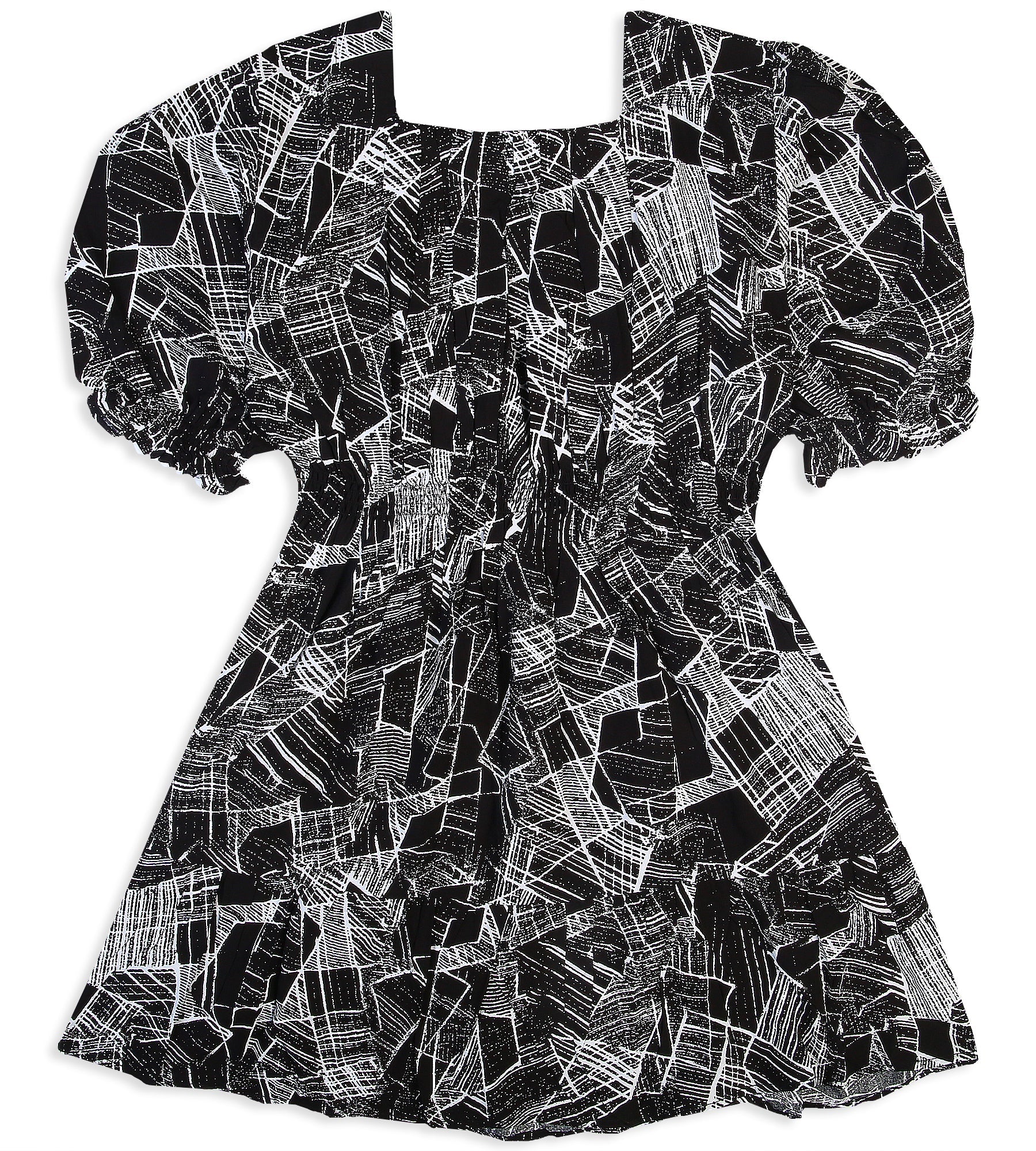 Girls Linen Printed Frock - Black