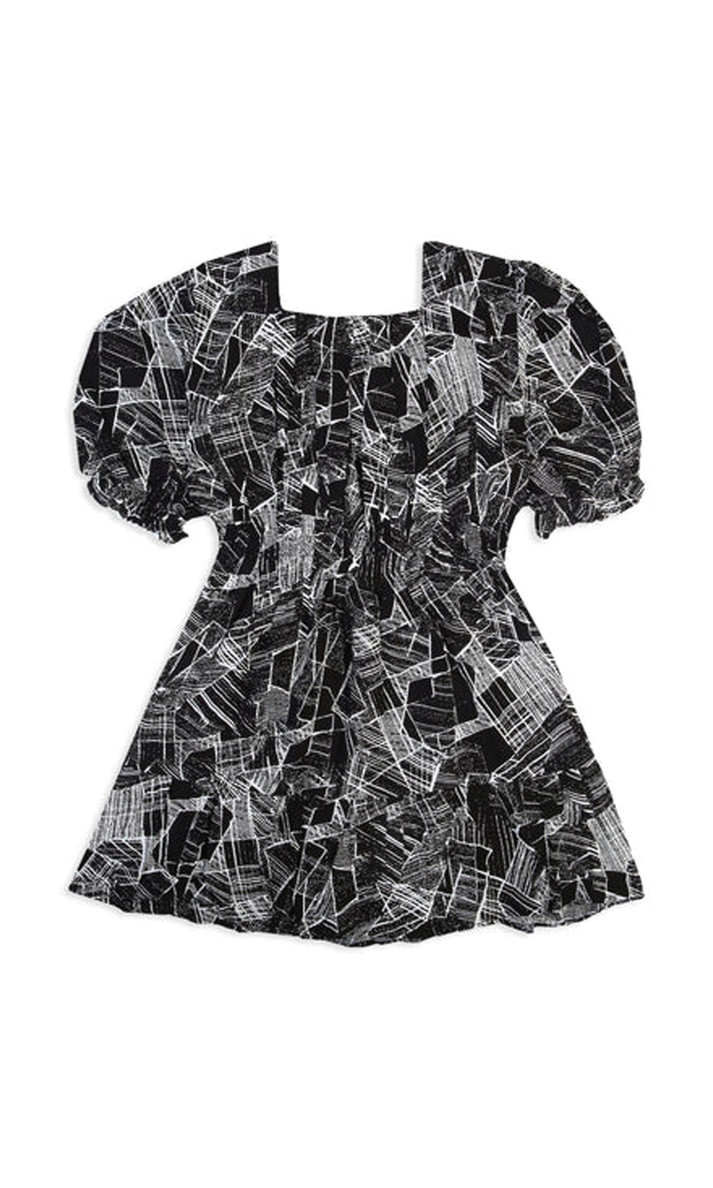 Girls Linen Printed Frock - Black