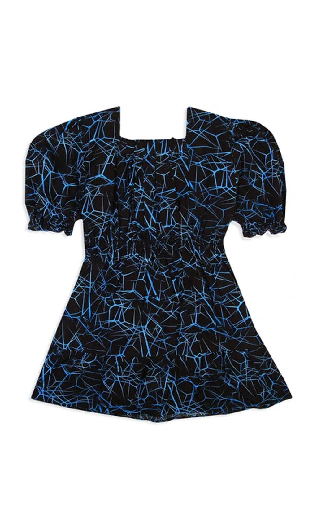 Girls Linen Printed Frock - Black