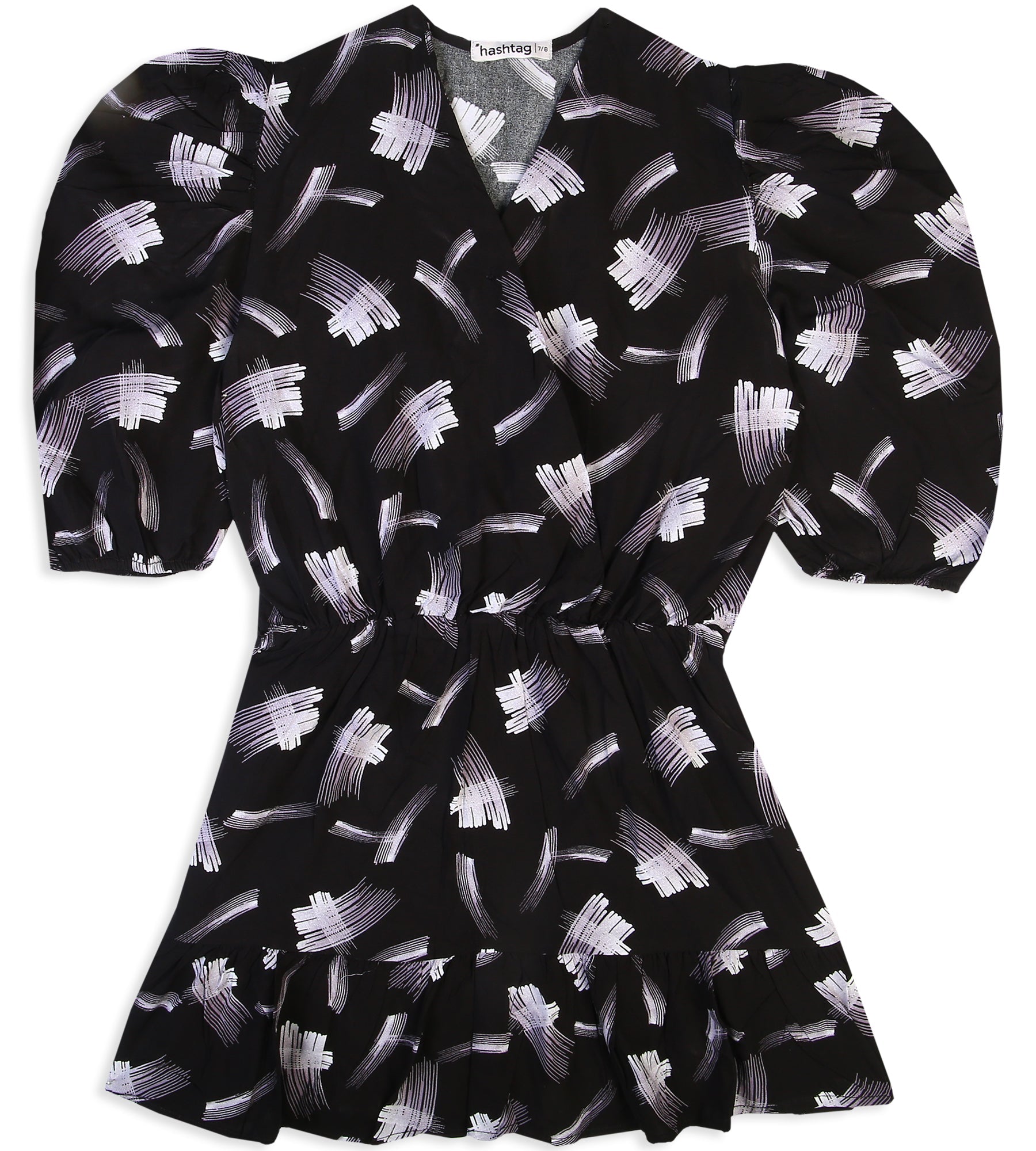 Girls Linen Printed Frock - Black