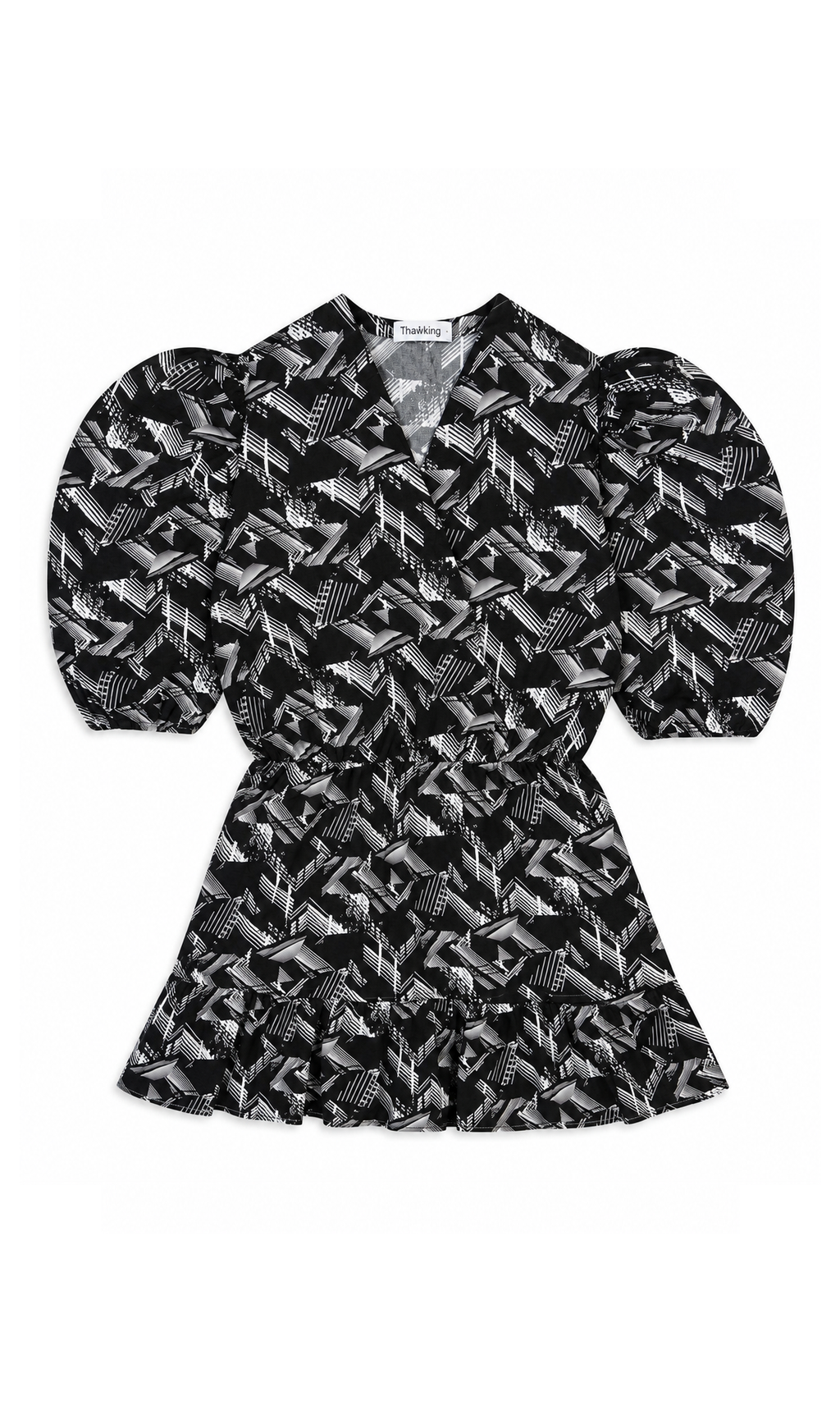 Girls Linen Printed Frock - Black