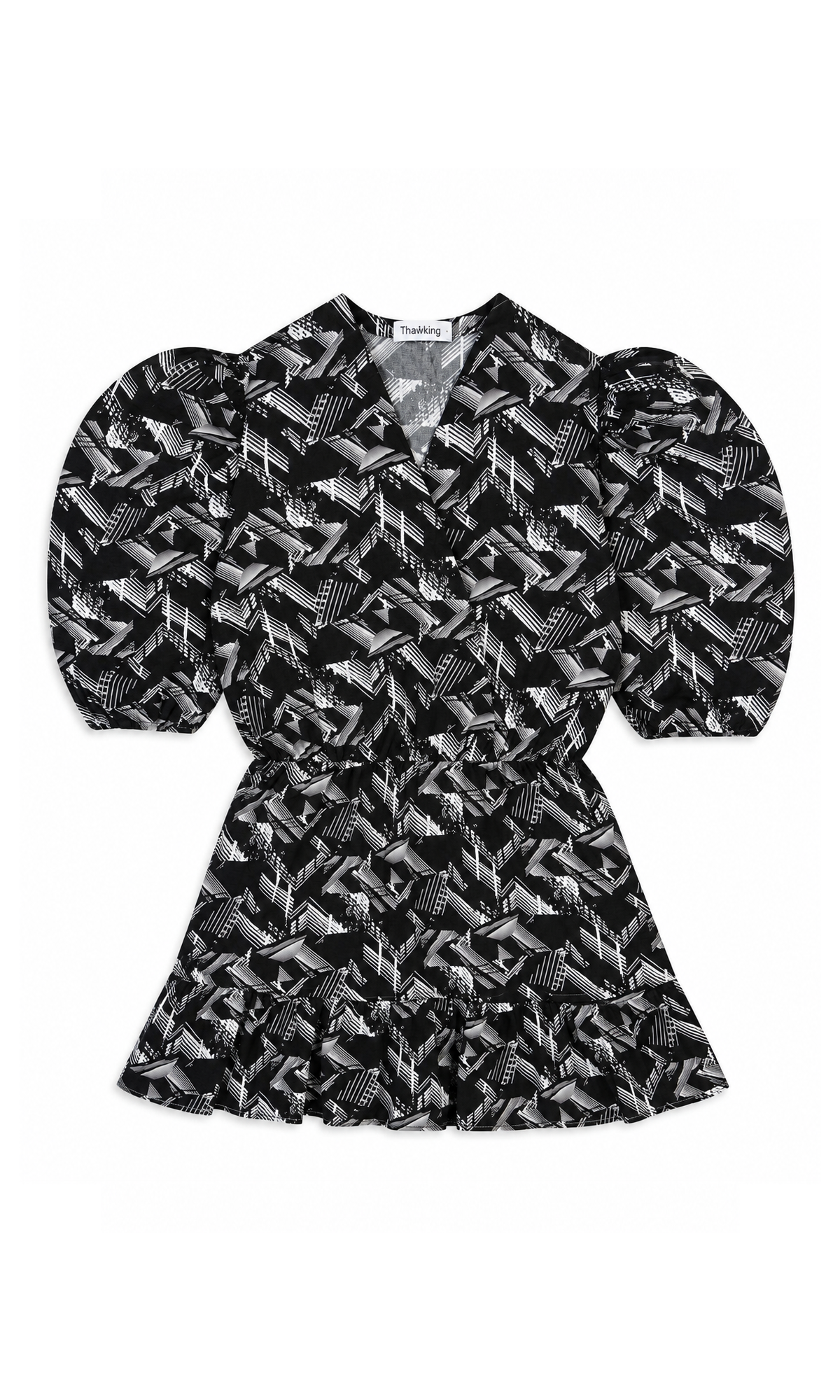 Girls Linen Printed Frock - Black
