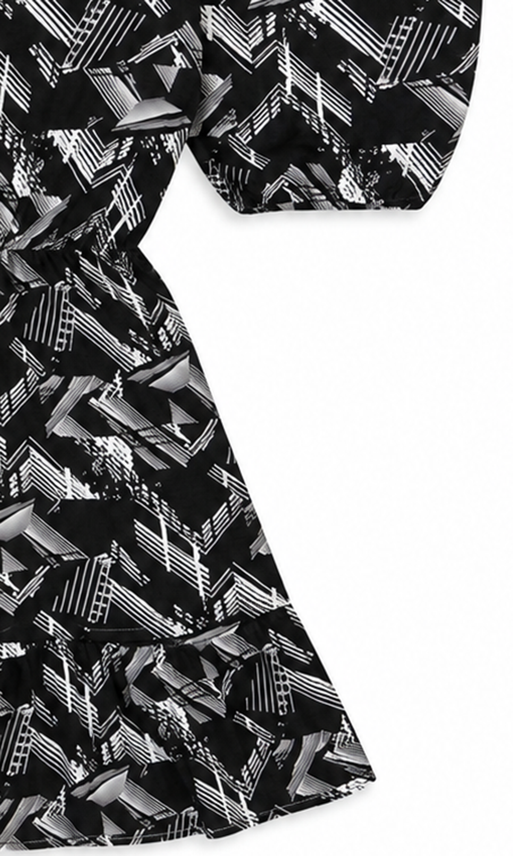 Girls Linen Printed Frock - Black