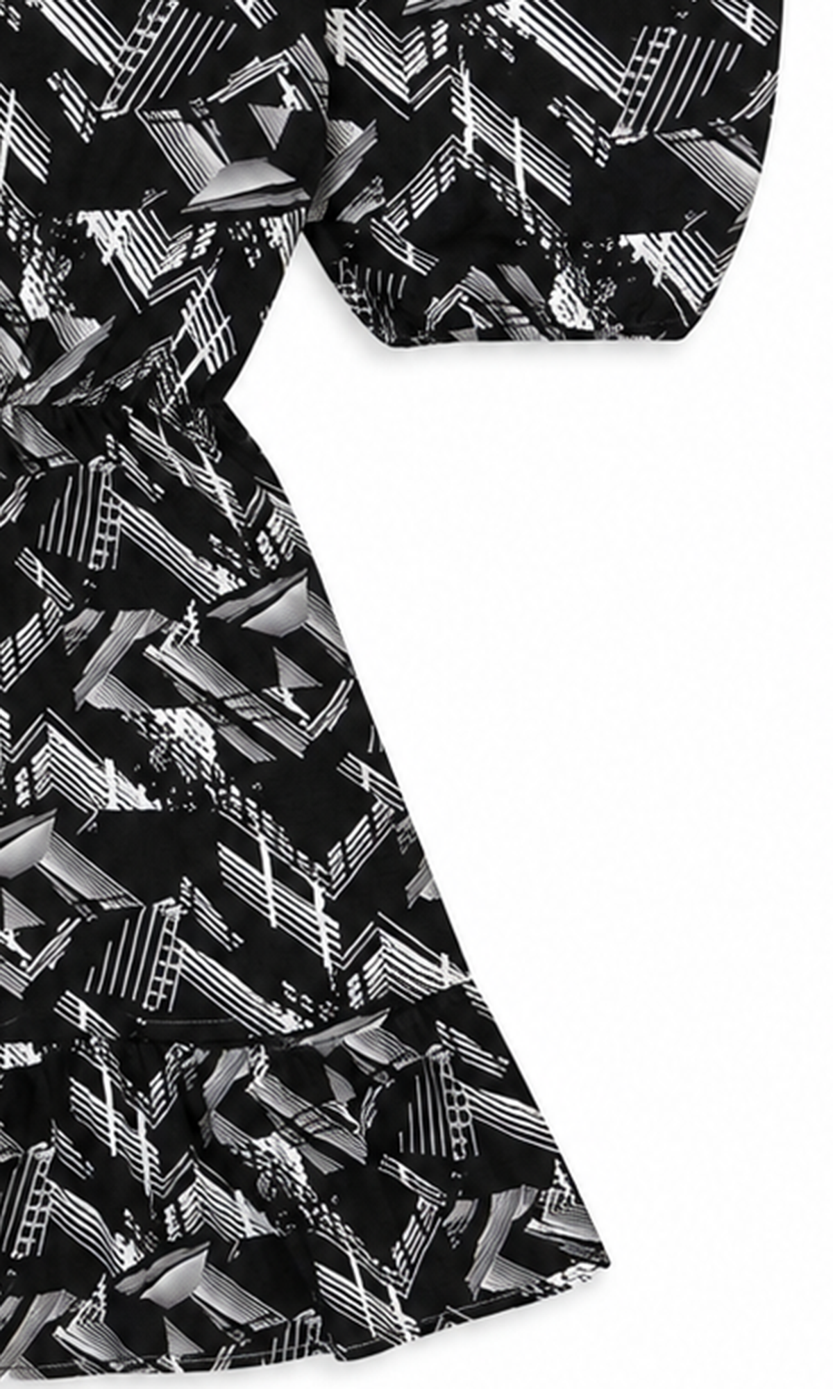 Girls Linen Printed Frock - Black