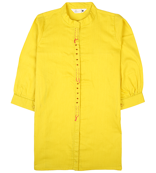 Girls Stitched Jacquard Kurti - Yellow