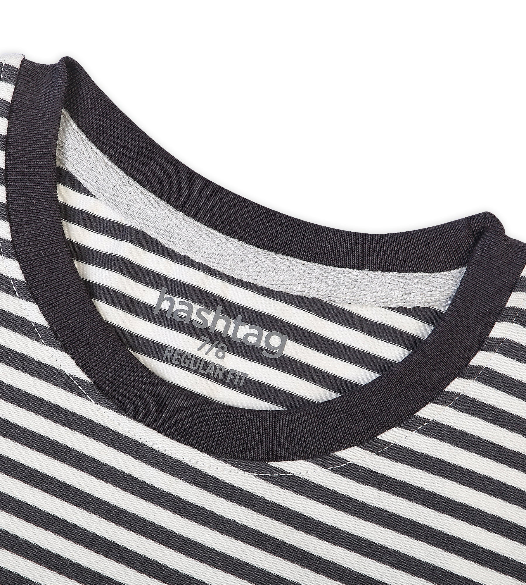 Boys Cotton Stripe T-Shirt - Steel Grey