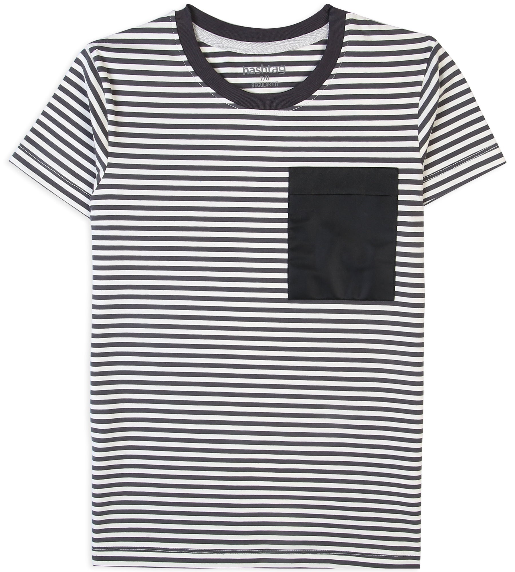 Boys Cotton Stripe T-Shirt - Steel Grey