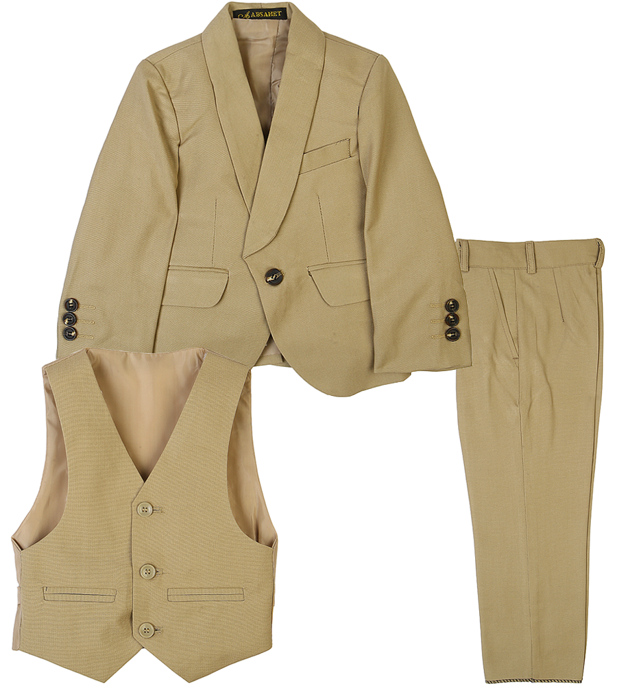 3 Pcs Coat Suit For Boys - Khaki