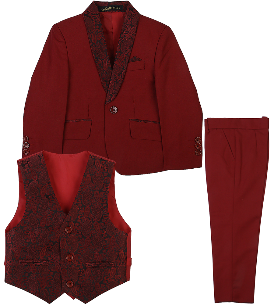 3 Pcs Coat Suit For Boys - Maroon