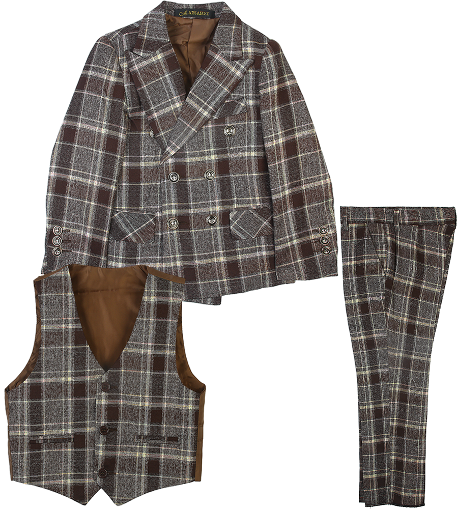 3 Pcs Coat Suit For Boys - Brown