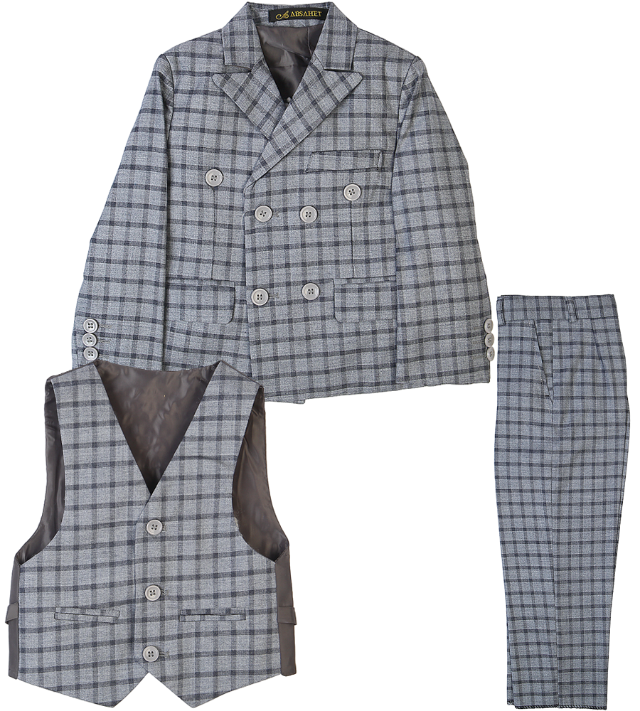 3 Pcs Coat Suit For Boys - Grey Check