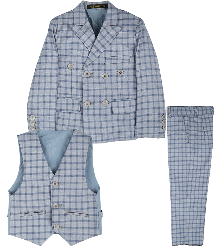 3 Pcs Coat Suit For Boys - Blue Check