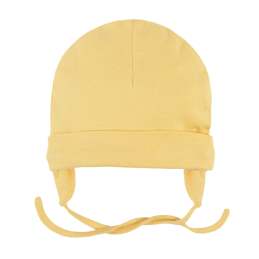Beanie For Girls Organic Cotton Tied Ecru Yellow Set 2 Pcs CC CAG2403112