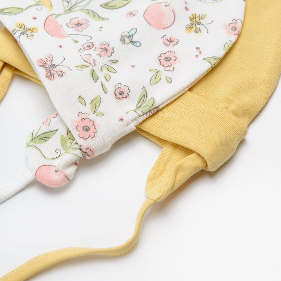Beanie For Girls Organic Cotton Tied Ecru Yellow Set 2 Pcs CC CAG2403112