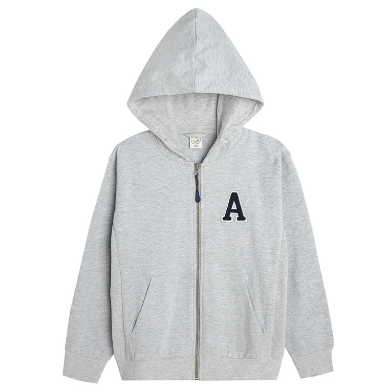 Boy's Hooded Sweatshirt Gray With Zip