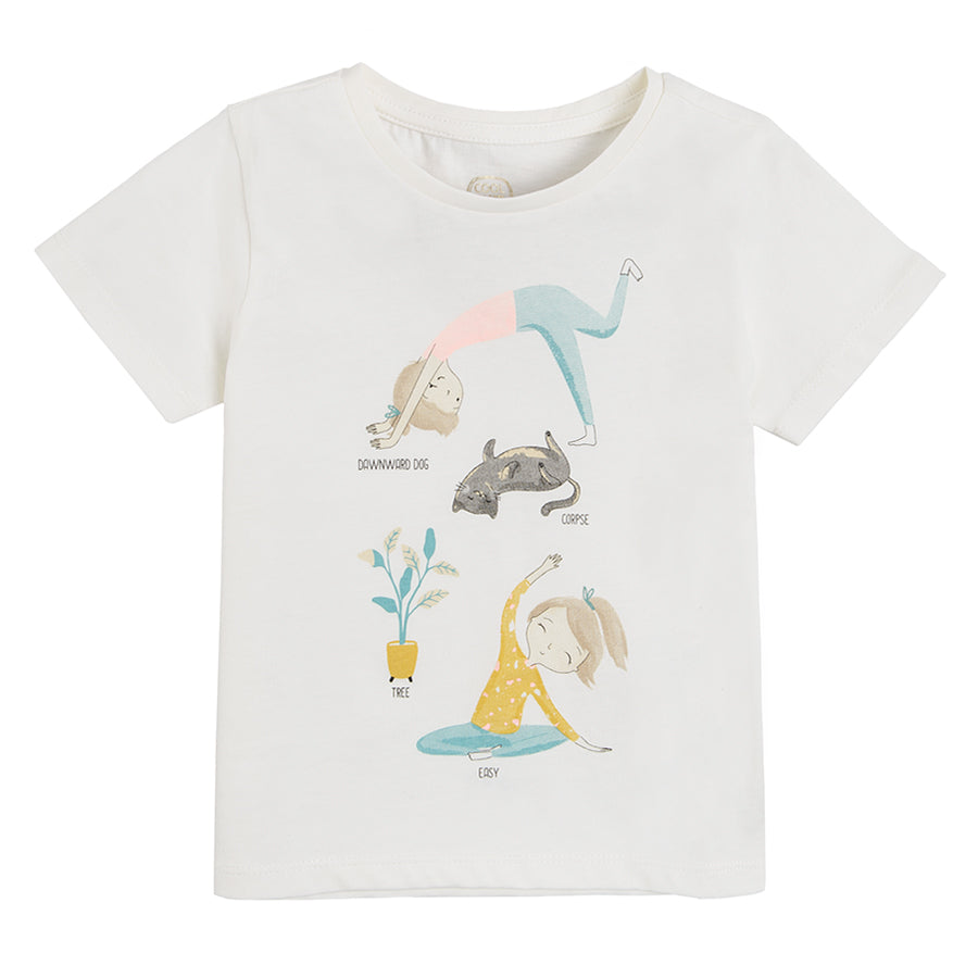 Girls White short sleeve blouse with yoga theme