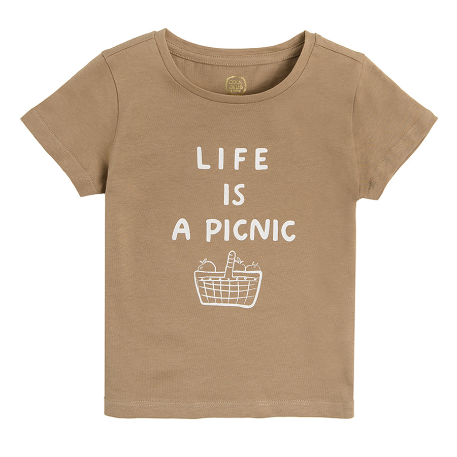 Boys Brown short sleeve blouse life is a picnic print