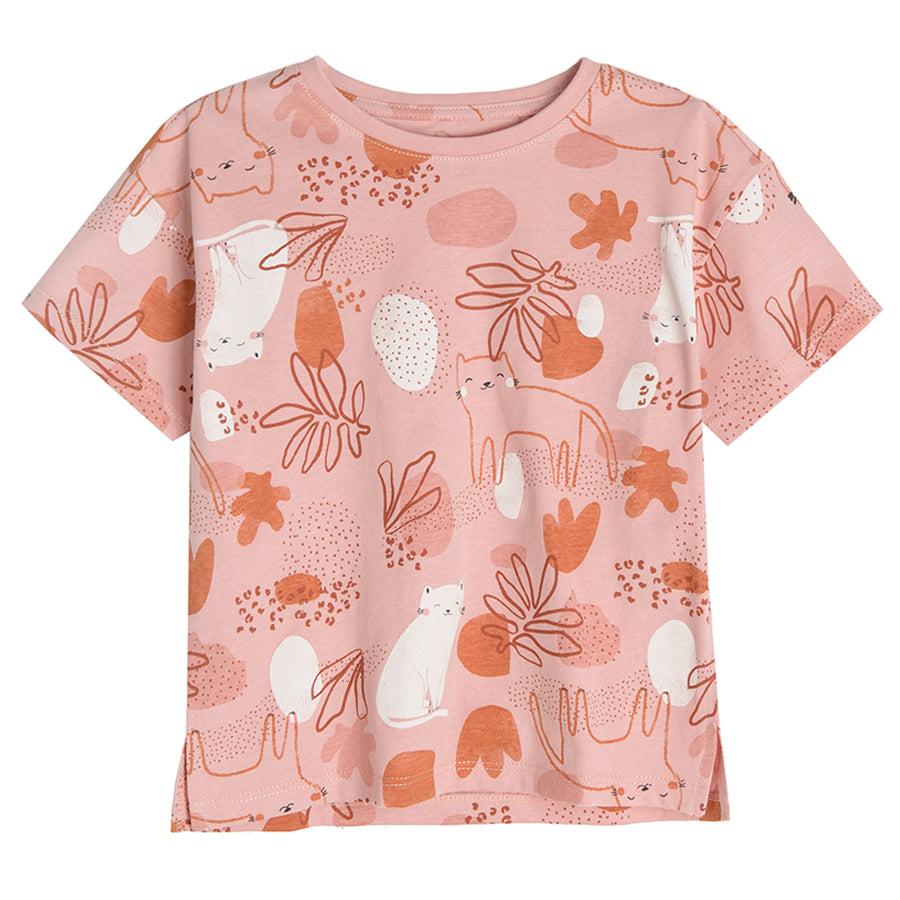 Girls Short sleeve blouse with cats print