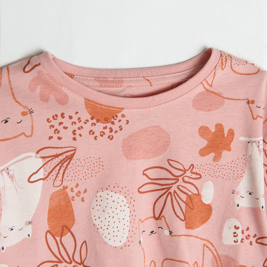 Girls Short sleeve blouse with cats print