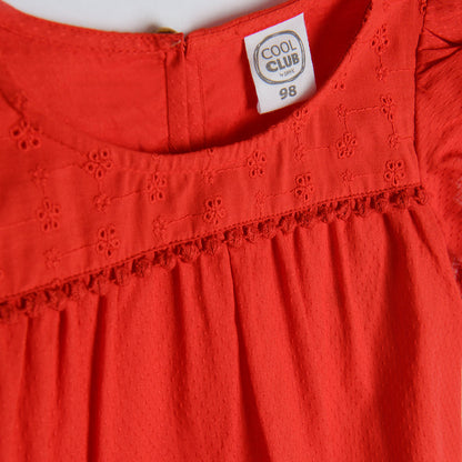 Girl's Blouse With Short Sleeves Red English Embroidery