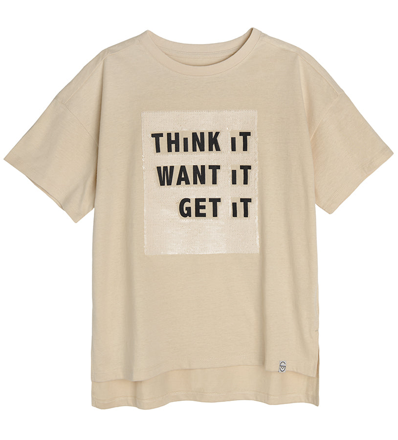 Girl's T-shirt, ecru, double-sided sequins