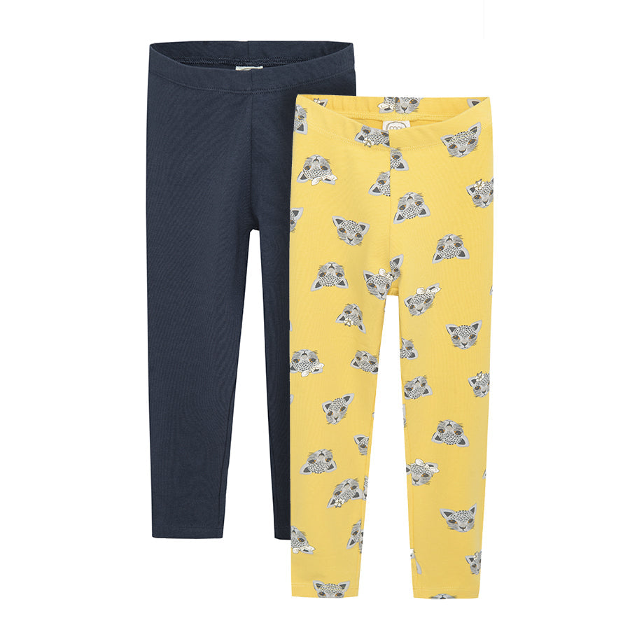 Girl's Leggings Mix Yellow Navy Blue Set 2 Pack