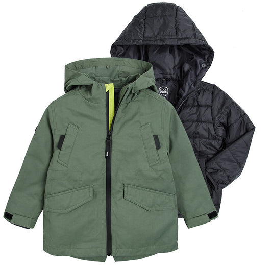 Boy's Jacket with Hood, 3 in1, Green and Black