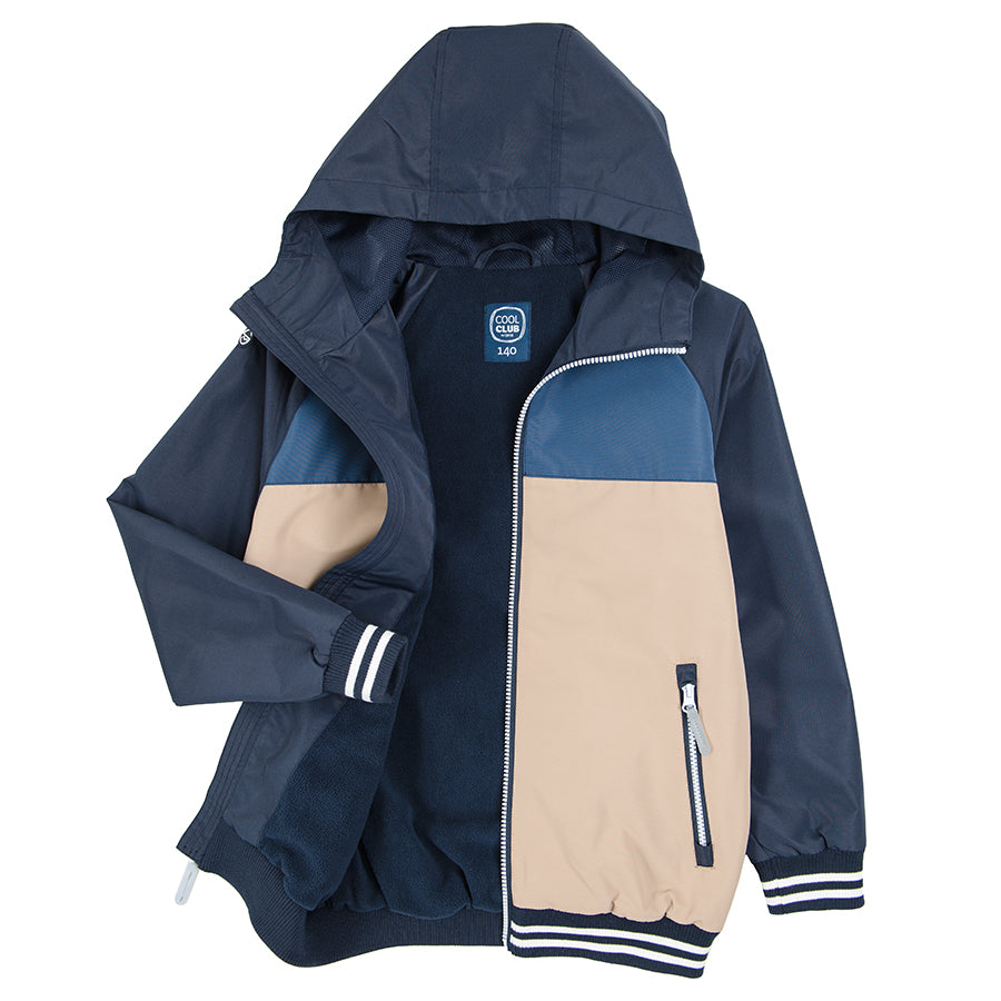 Boy's Hooded Jacket Navy Blue Beige