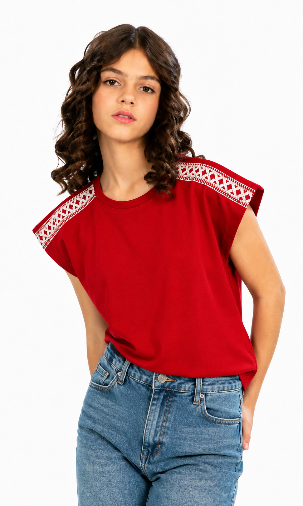 Girls Plain Tee - Red