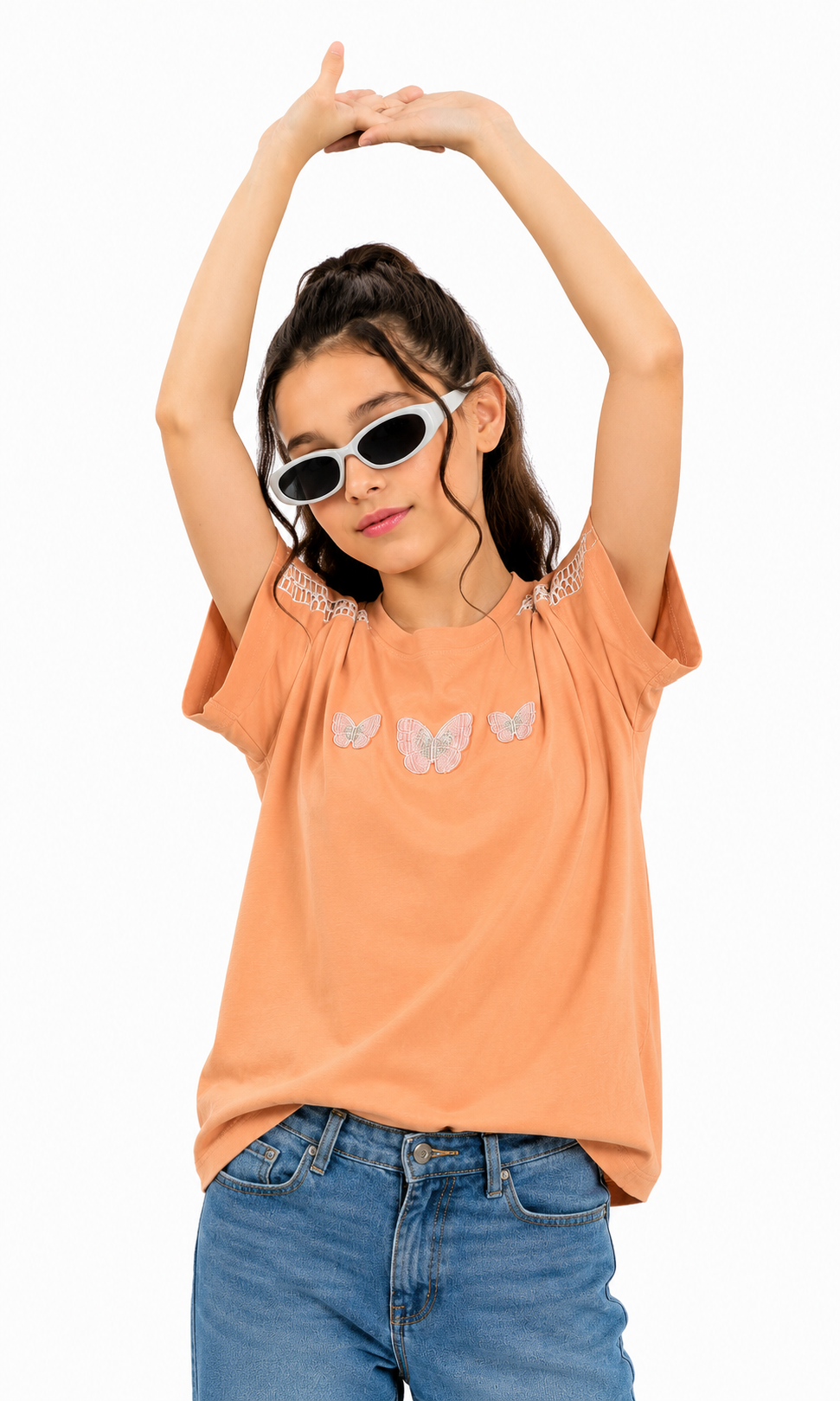 Girls Butterfly Tee - Peach