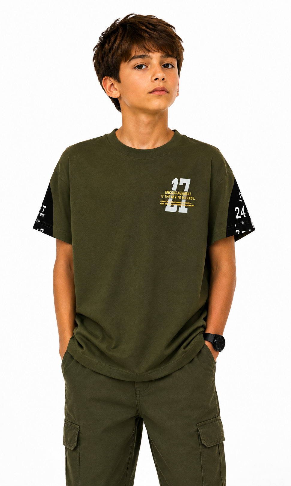 Boys Printed T-Shirt - Olive Green