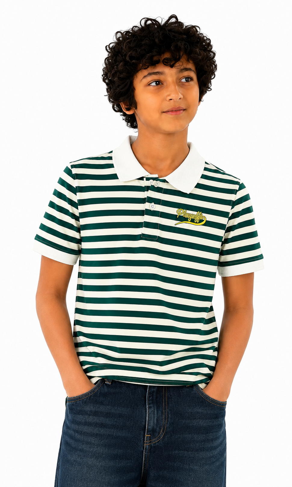 Boys Stripes Polo T-Shirt - Green
