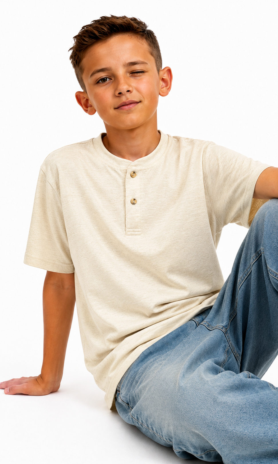 Boys Casual Short Sleeve T-Shirt - Oatmeal