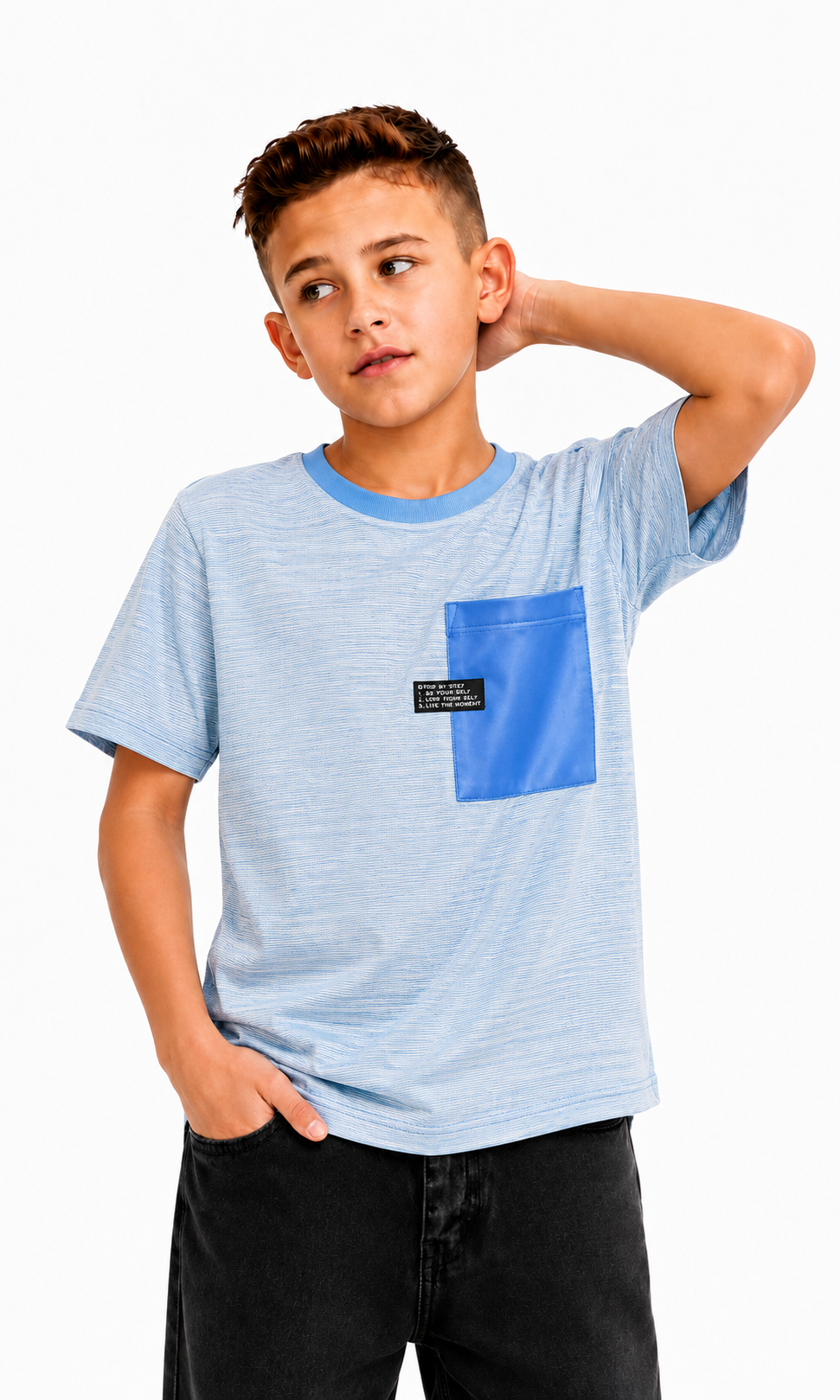 Boys Graphic Strip T-Shirt - Light Blue